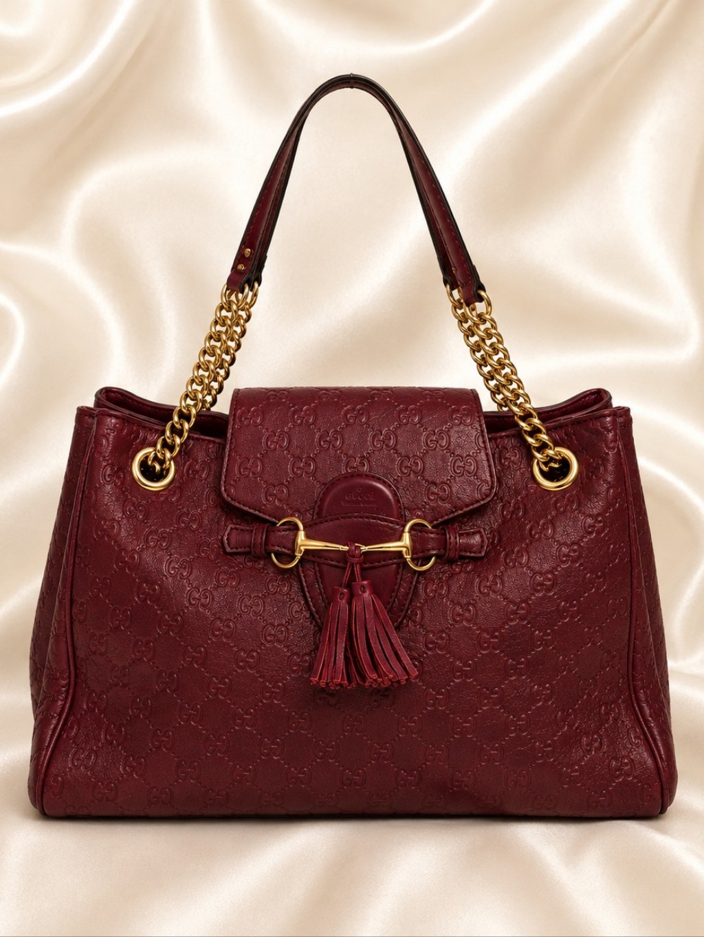 Authentic Vintage Gucci Guccisima Emily Burgundy Leather Shoulder Bag